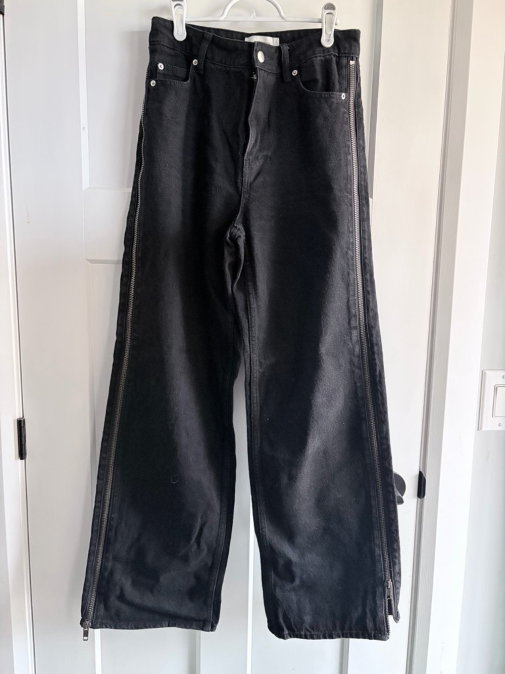 H&M Black Wide-Leg Jeans with Side Zippers